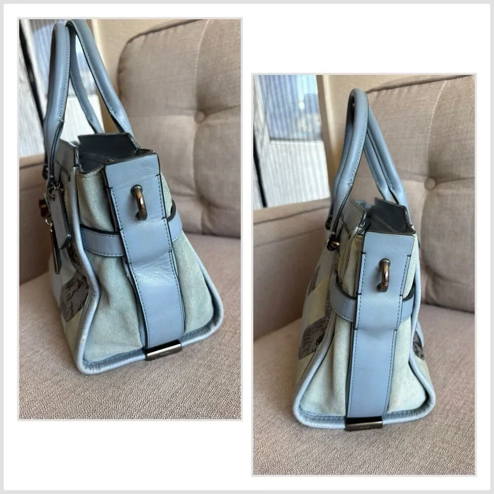 COACH Swagger 27 Blue Canyon Quilt Carryall Leather Patch Satchel Bag